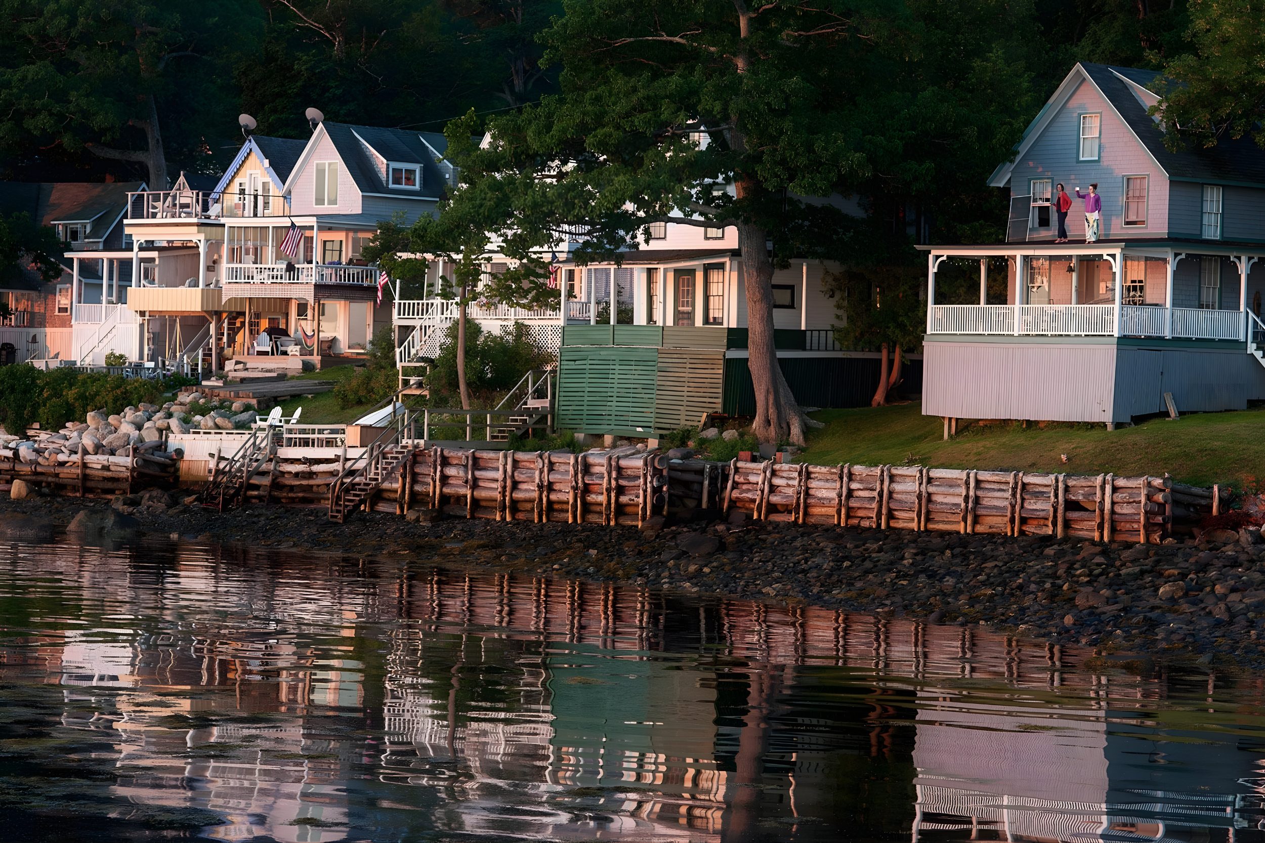 Historic Bayside Village homes along the Northport Maine waterfront