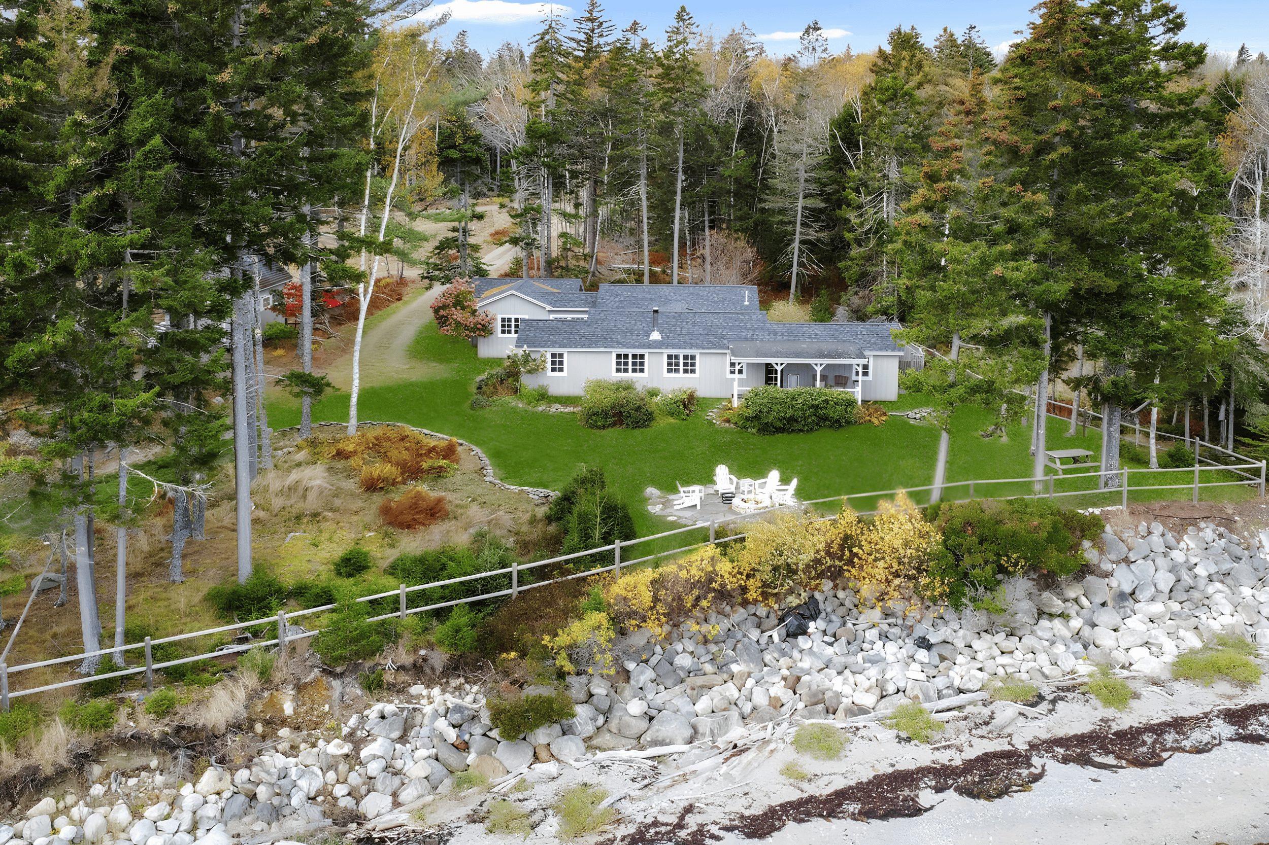 Coastal waterfront home with private shoreline and wooded setting in Islesboro, Maine
