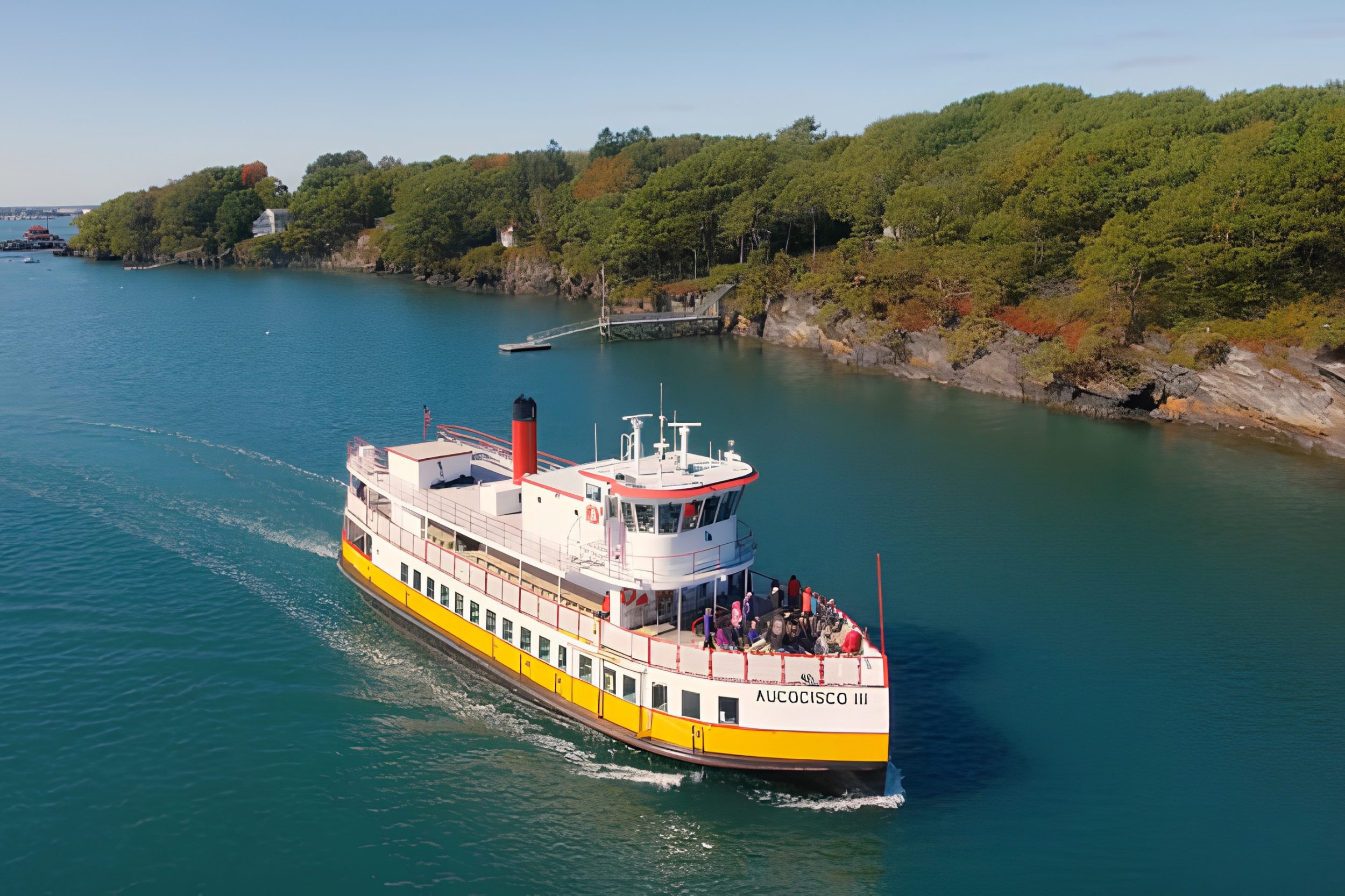 Casco Bay Lines ferry cruising through Portland Harbor in Maine