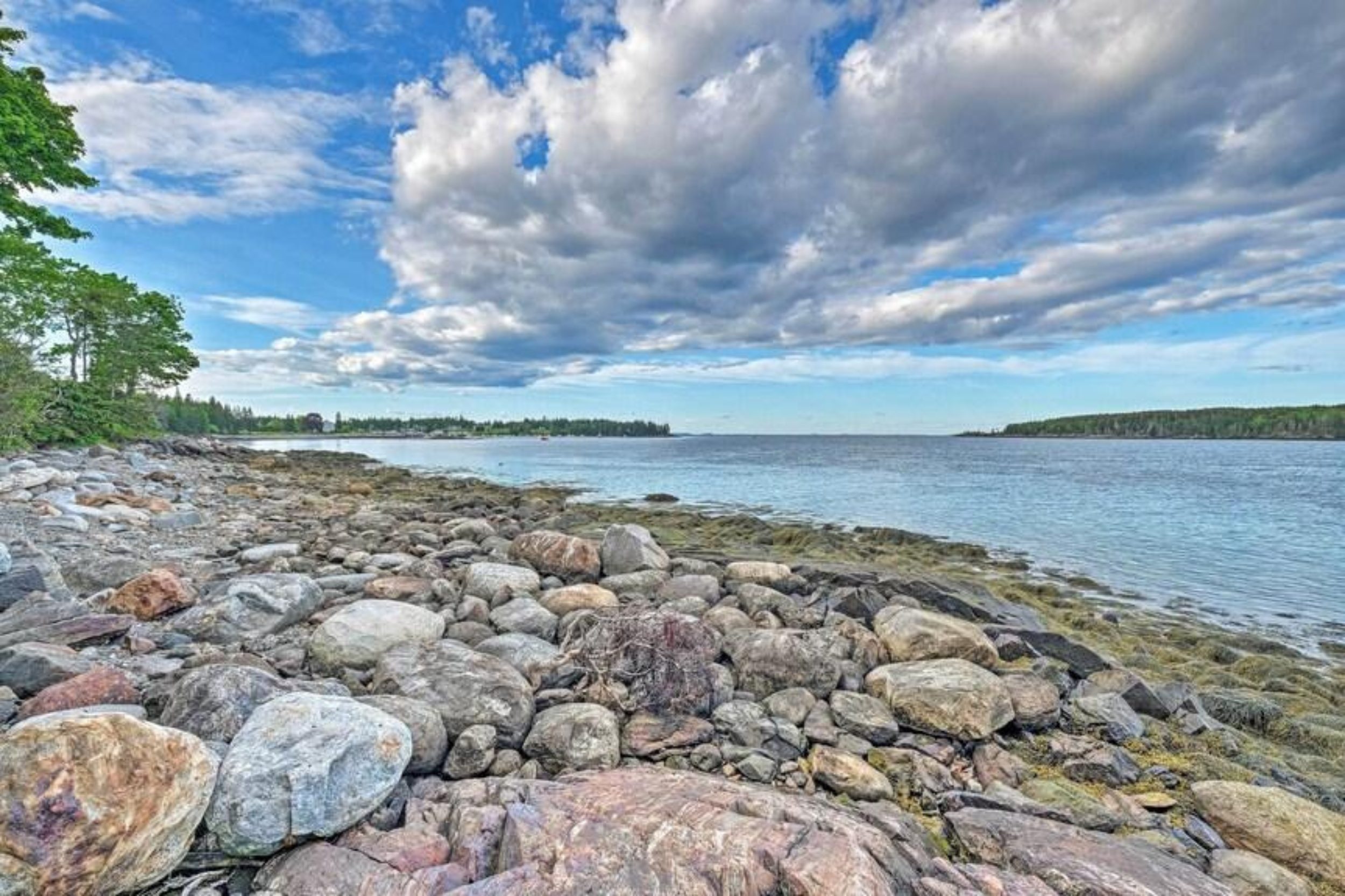 Rocky shoreline and coastal views in Owls Head Maine along Penobscot Bay
